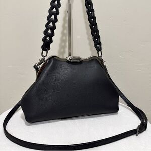 Black Handmade Premium Togo Cowhide Custom Metal Frame Handbag & 2 Strap Styles